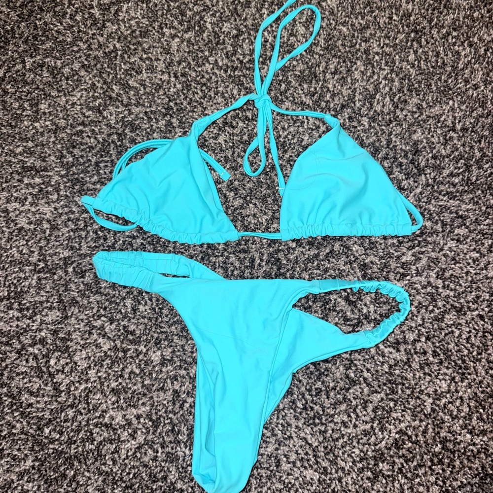 SHEIN Bright Turquoise Triangle Bikini Set